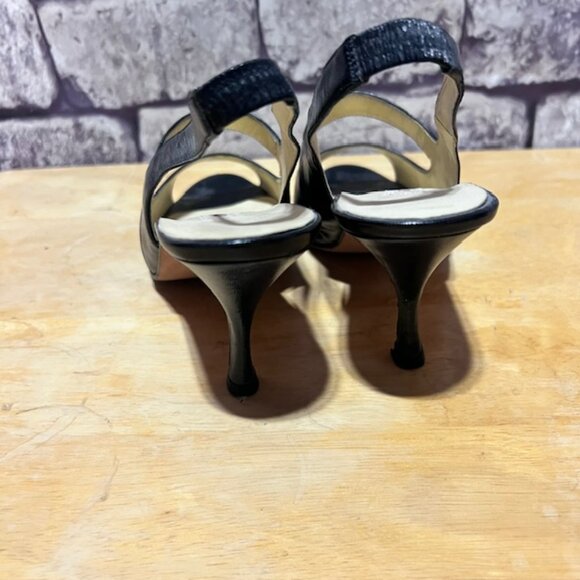 Ann Marino Black Peep Toe Slingback Leather Heels Size 6.5 - Picture 5 of 6